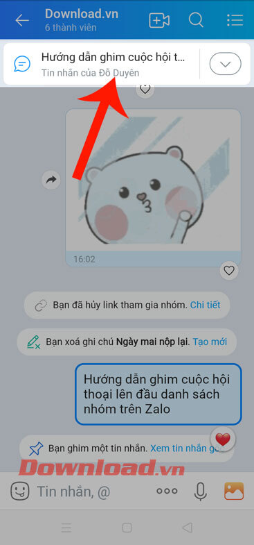 Nhấn vào phần ghim tin nhắn