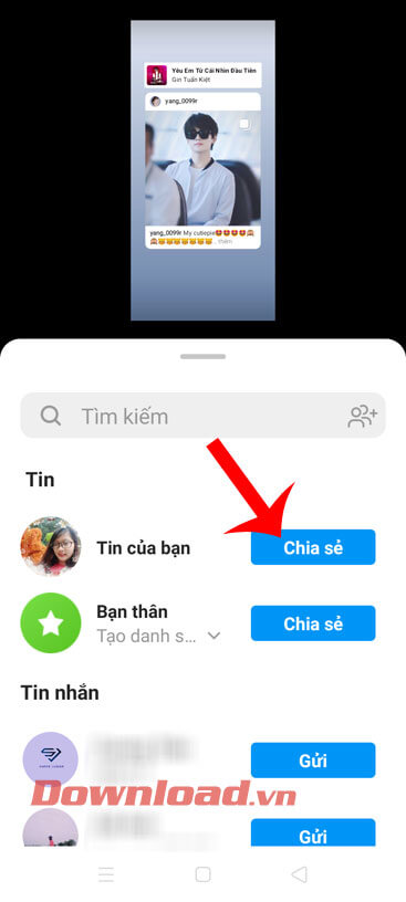 Chạm vào nút Chia sẻ