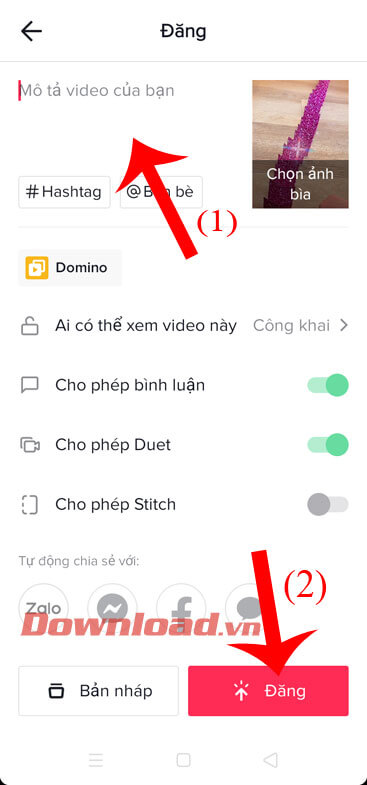 Viết caption và ấn vào nút Đăng