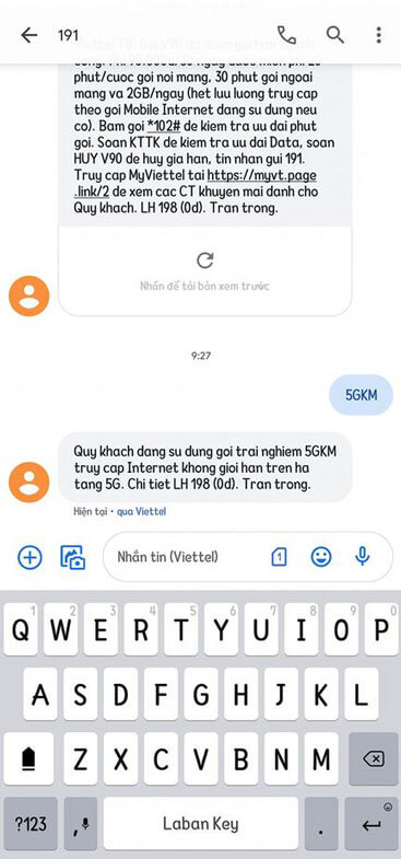 Cách đăng ký nhận data 5G Viettel miễn phí