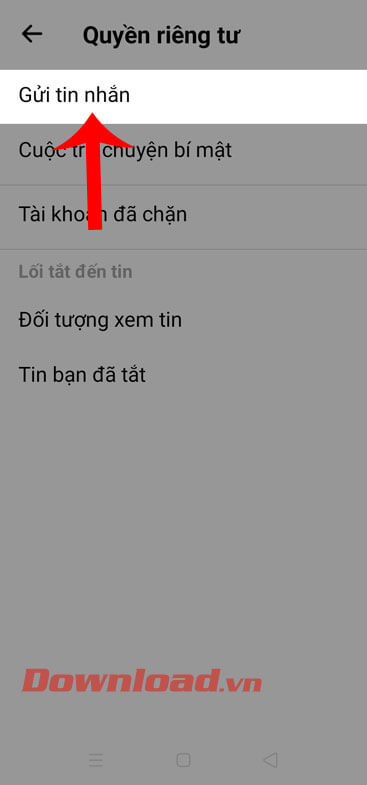 Nhấn vào mục Gửi tin nhắn