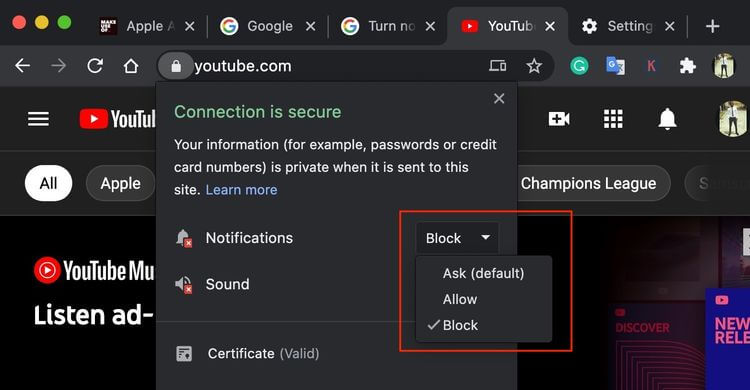 Cài đặt kết nối an toàn trên YouTube