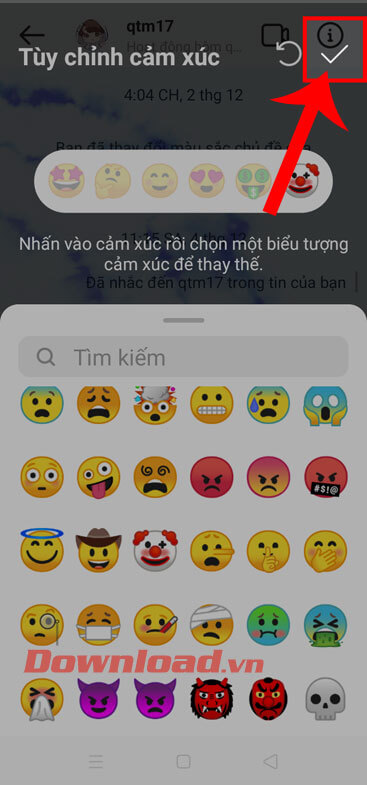 Chạm vào biểu tượng dấu tick