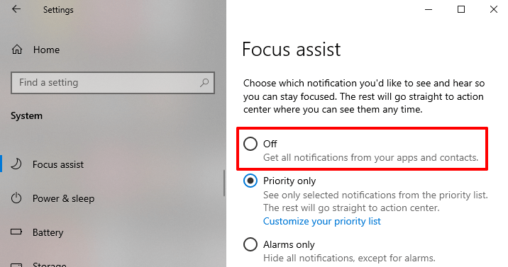 Cài đặt Focus assist trên Windows 