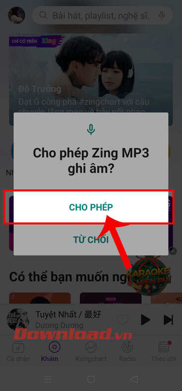 Chạm vào nút Cho phép