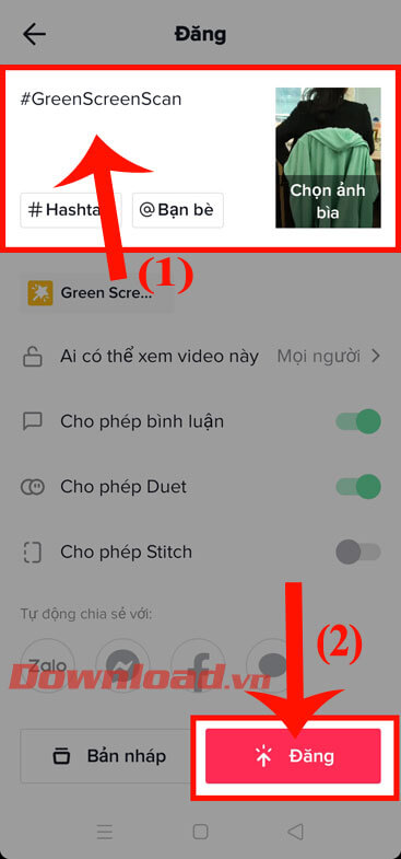 Viết caption cho video và ấn nút Đăng