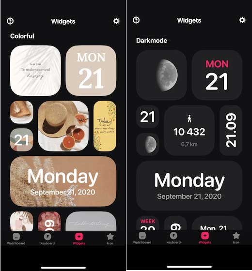 Widgets màu sắc cho màn hình Home