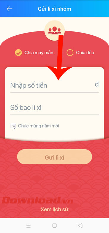 Nhập số tiền lì xì