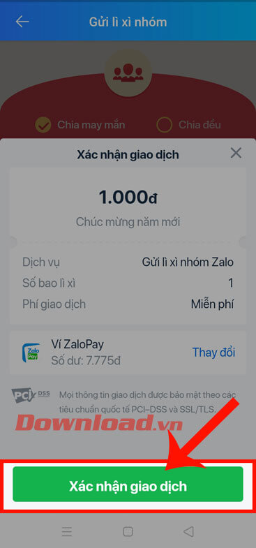 Chạm vào nút Xác nhận giao dịch 