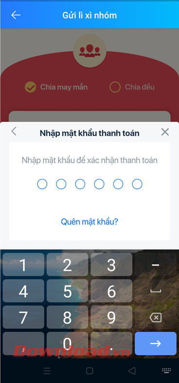 Nhập mật khẩu tài khoản ZaloPay