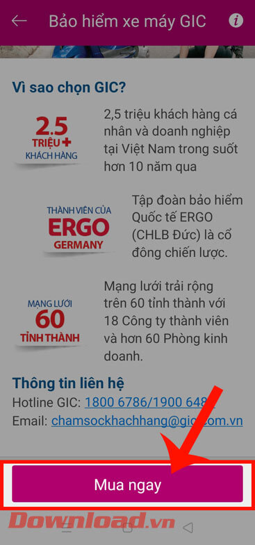 Chạm vào nút Mua ngay