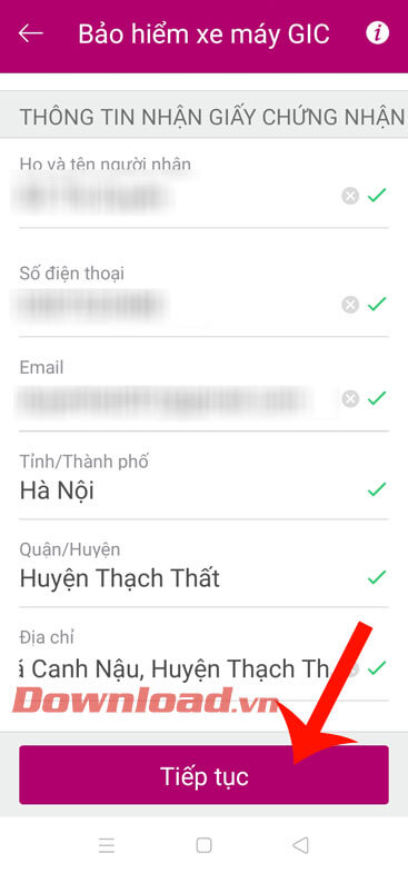 Điền đầy đủ thông tin 