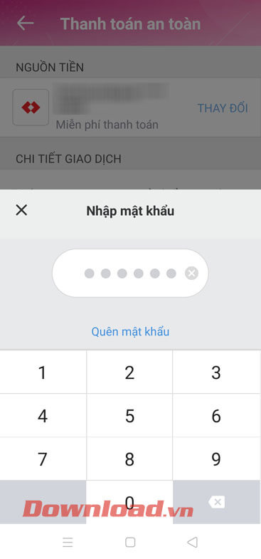 Nhập mật khẩu ví MoMo
