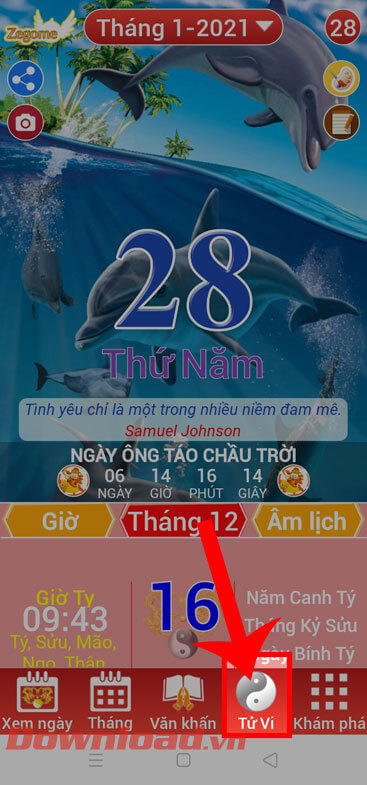 Nhấn vào mục Tử vi