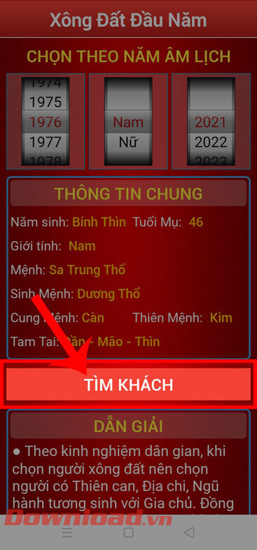 Chạm vào nút Tìm khách