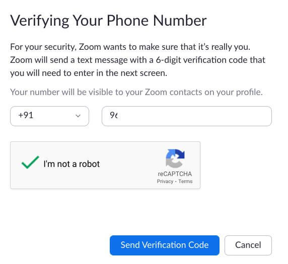 Xác thực số điện thoại kích hoạt mã hóa trên Zoom