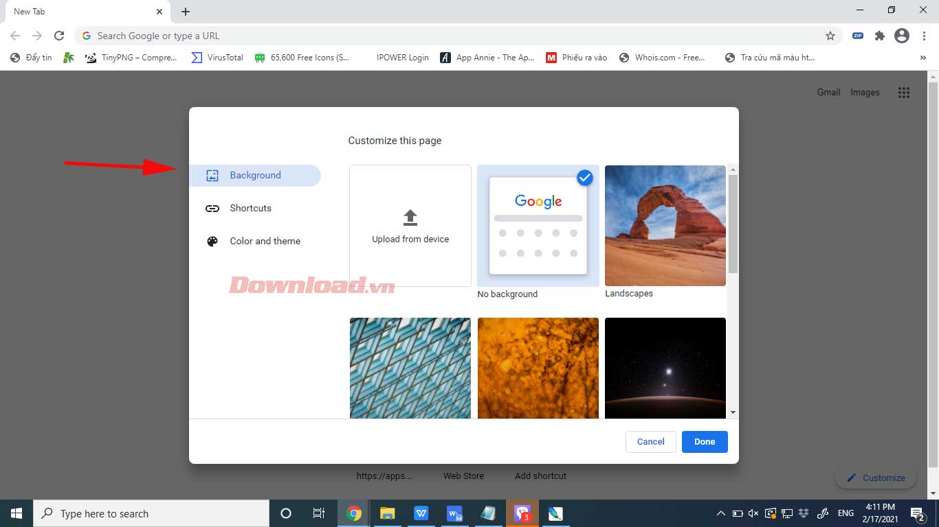 Đổi hình nền cho tab mới trên Chrome