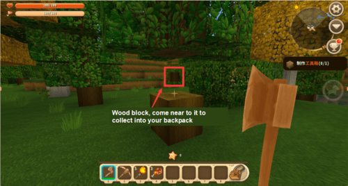 Thu thập gỗ vào ba lô Mini World