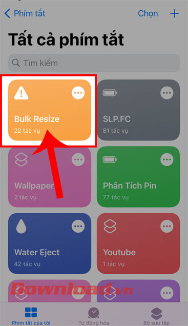 Nhấn vào phím tắt Bulk Resize