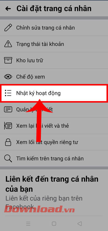 Chạm vào mục Nhật ký hoạt động