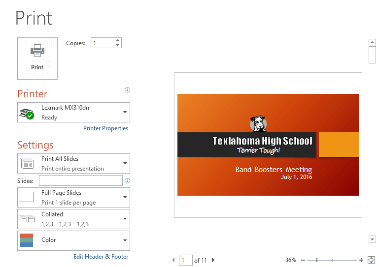 Trang in tài liệu trên PowerPoint