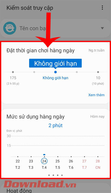 Thiết lập thời gian sử dụng chế độ SamSung Kids