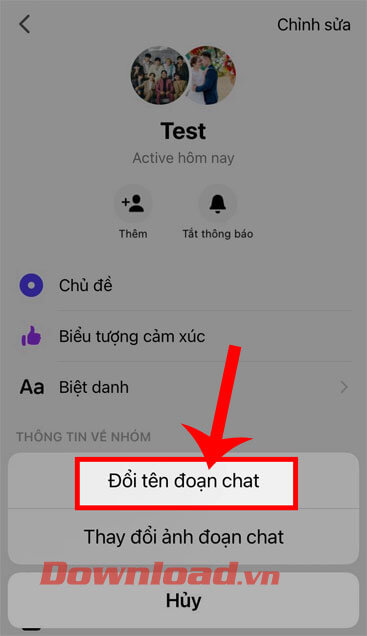 Ấn vào mục Đổi tên đoạn chat