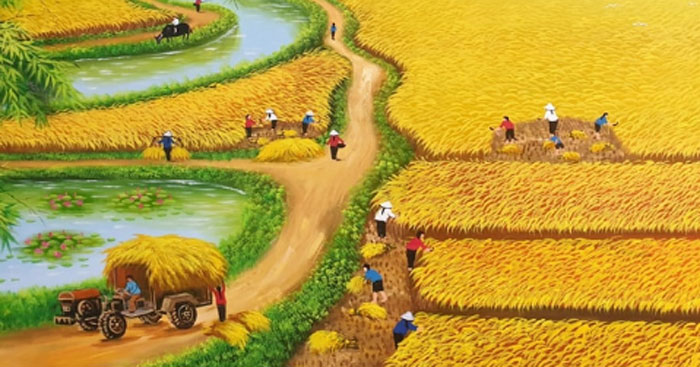 Tả cánh đồng lúa chín vào mùa gặt - Văn 7 (10 mẫu)