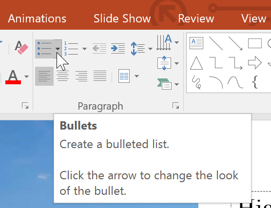 Menu Bullets trong PowerPoint