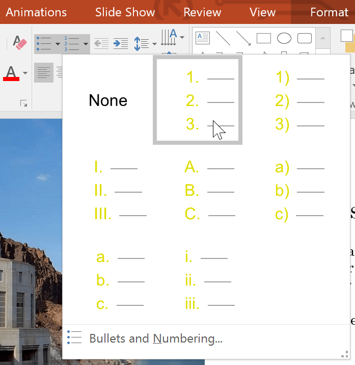 Mục Bullets and Numbering