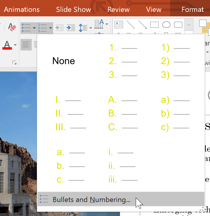 Mục Bullets and Numbering