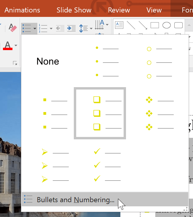 Kiểu bullet trong PowerPoint