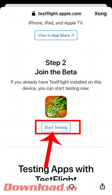 Nhấn vào nút Start Testing 