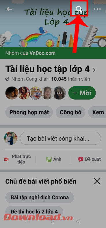 Ấn vào biểu tượng kính lúp