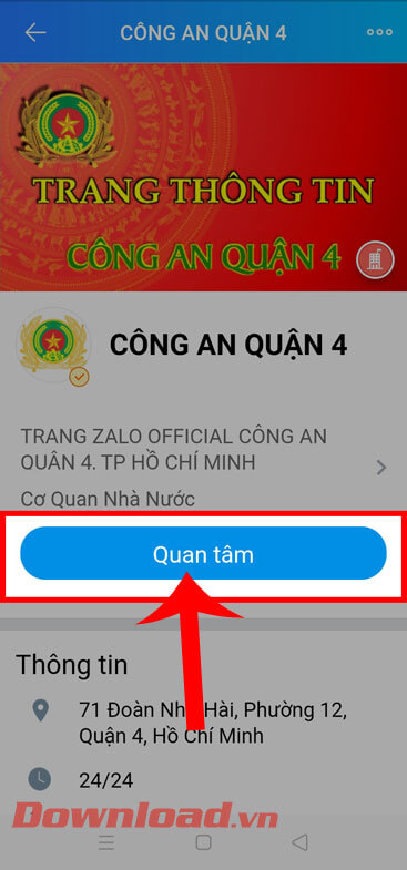 Chạm vào nút Quan tâm