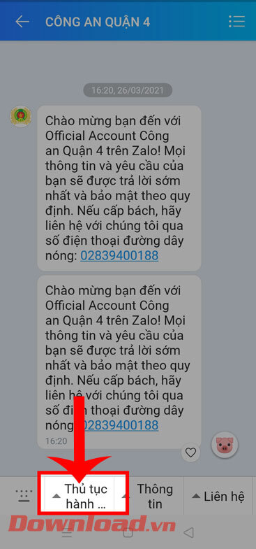 Ấn vào mục Thủ tục hành chính 