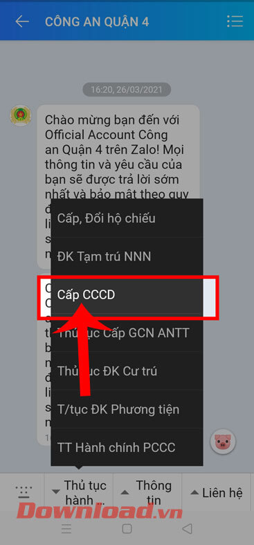 Chọn mục cấp CCCD