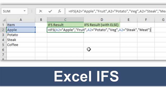 Cách dùng hàm IFS trong Excel