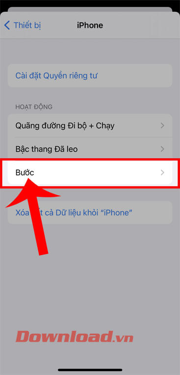 Chạm vào mục Bước