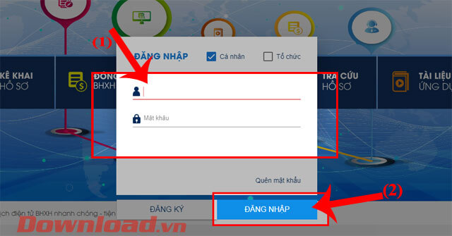 Đăng nhập tài khoản BHXH trực tuyến