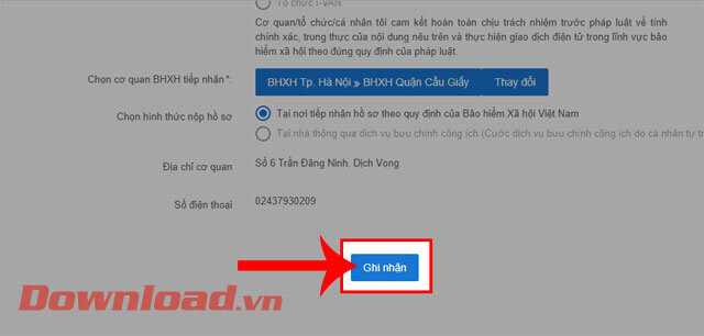 Click chuột vào nút Ghi nhận