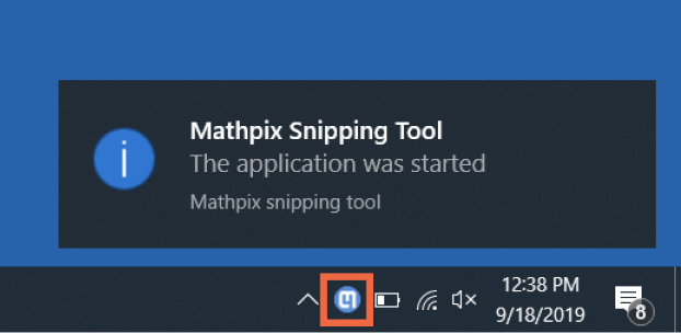 Biểu tượng ứng dụng Mathpix Snippint Tool trên khay hệ thống