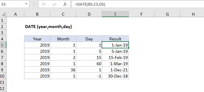 Hàm DATE trong Excel