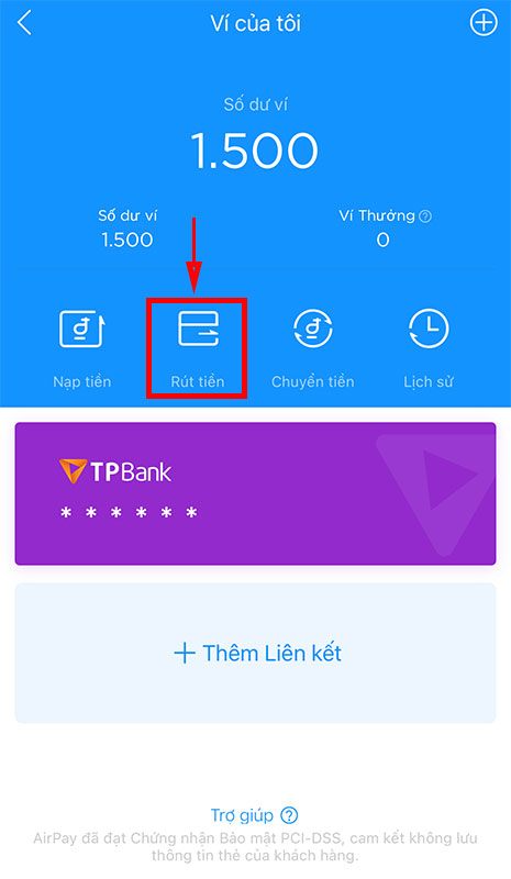 <p><strong>Bước 2:</strong> Tiếp theo các bạn nhấn nút <strong>Rút tiền </strong>trên màn hình.</p>