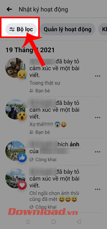 <p><strong>Bước 4:</strong> Ở <em>Nhật ký hoạt động Facebook</em> của mình, ấn vào mục <strong>Bộ lọc.</strong></p>