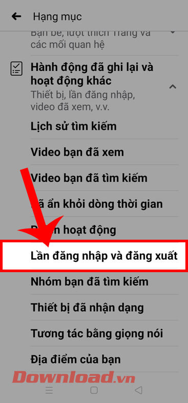 <p><strong>Bước 6:</strong> Di chuyển màn hình xuống phía dưới tại mục Hoạt động đã ghi lại và hoạt