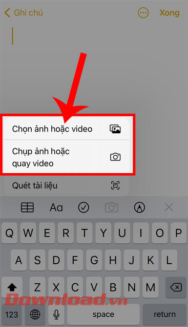 Chạm vào mục Chọn ảnh hoặc video 