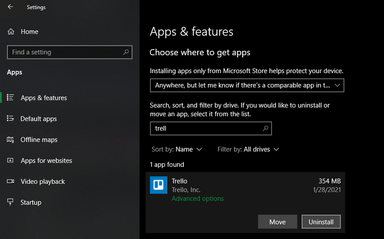 Gỡ cài đặt ứng dụng trên Windows 10