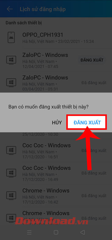 Tiếp tục nhấn nút Đăng xuất