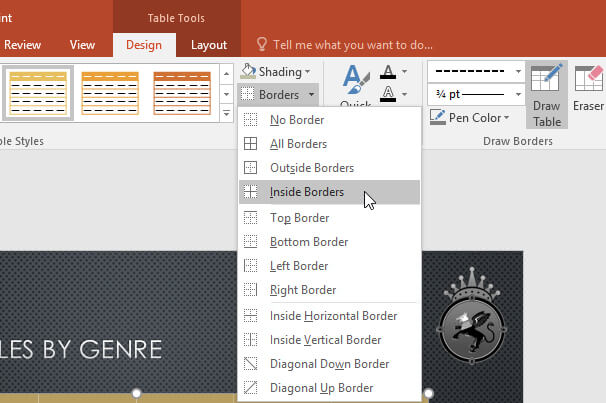 Các đường viền bên trong bảng của PowerPoint